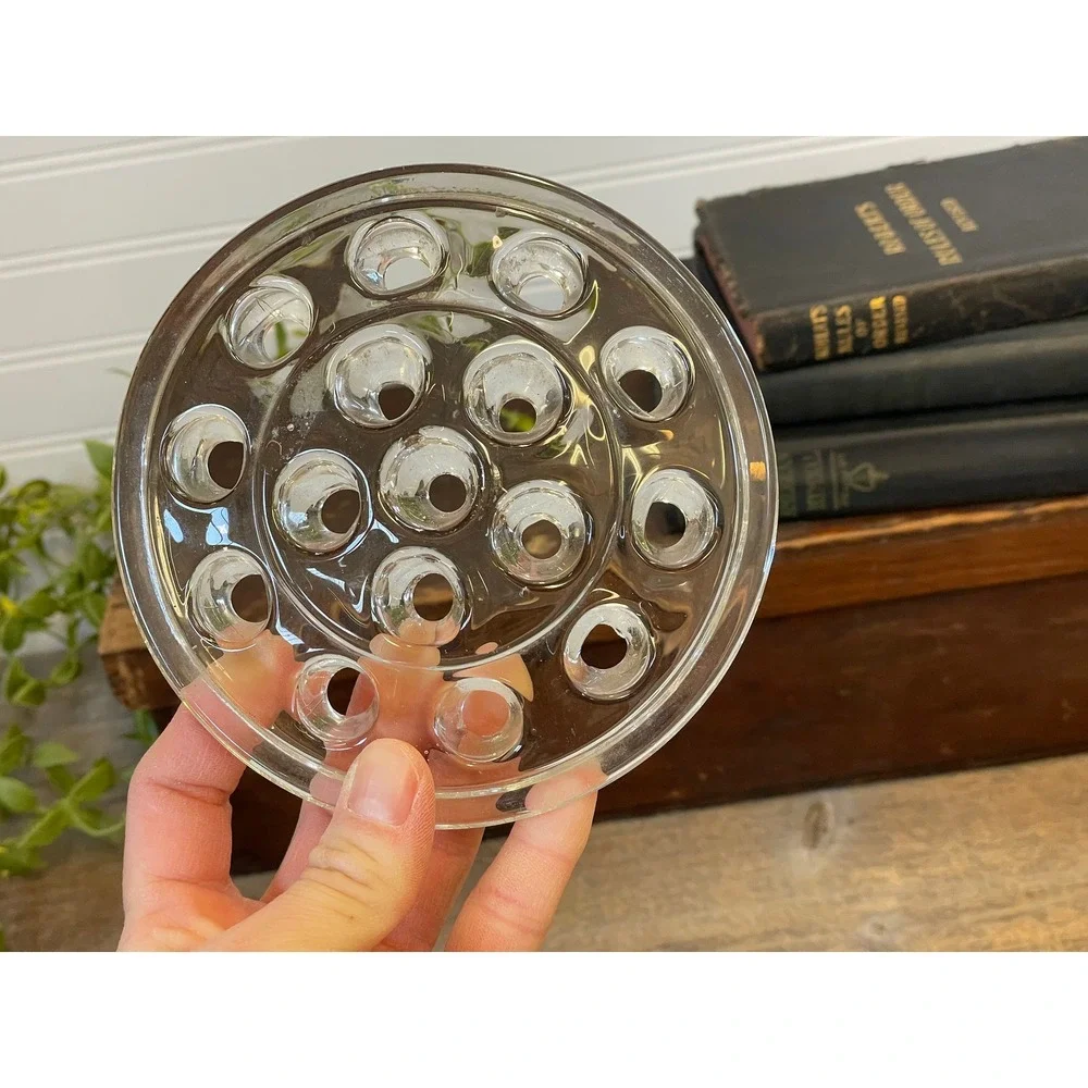 Glass flower frog-15 hole vintage flower frog- home decor